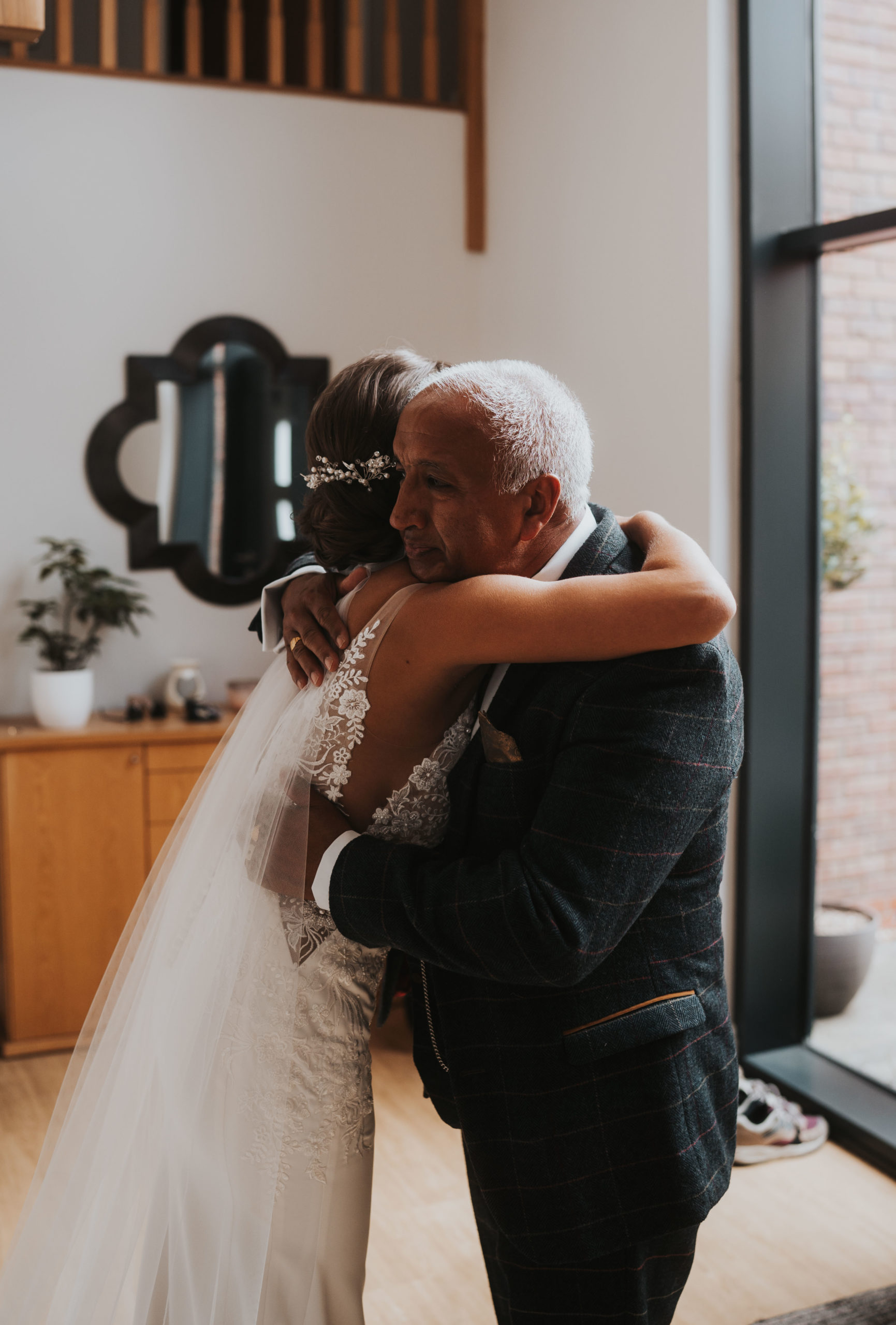 Bridal morning prep photos at home in Yorkshire with matching pjs