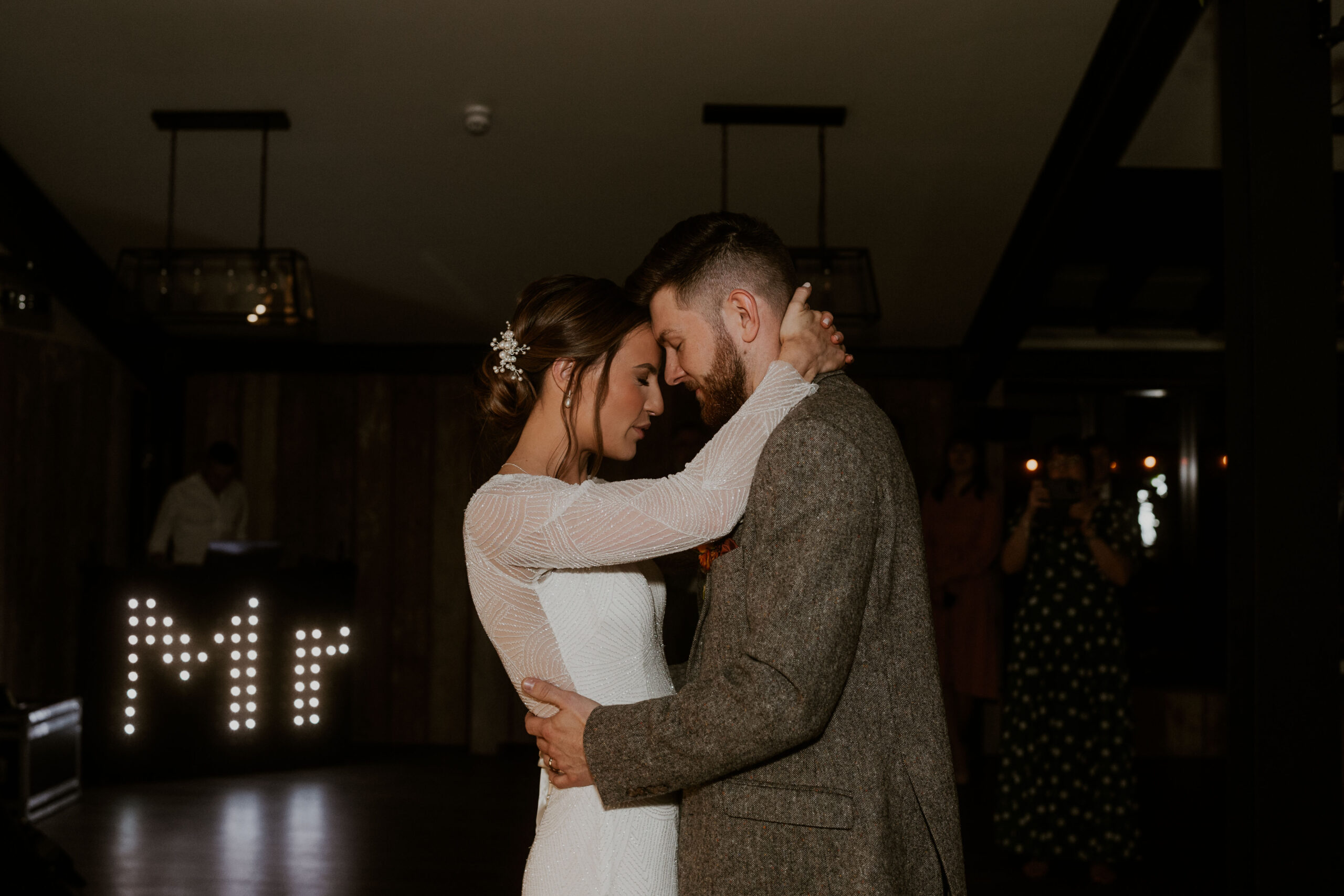 couples first dance at foxtail barn wedding photographer Yorkshire