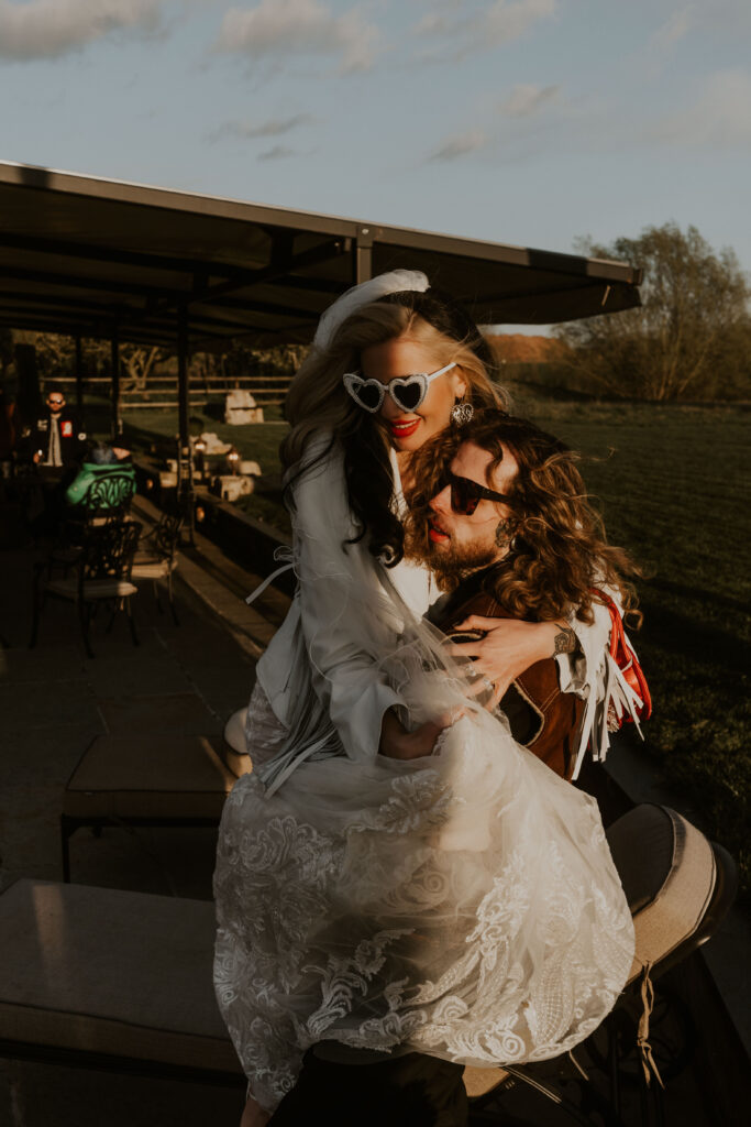 Newlyweds captured in cool and creative wedding moment at willow marsh farm