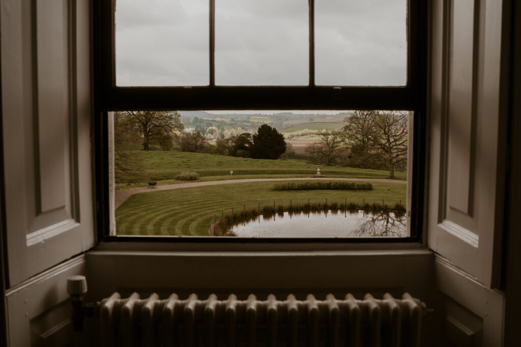 view from window of the gardens at davenport house 