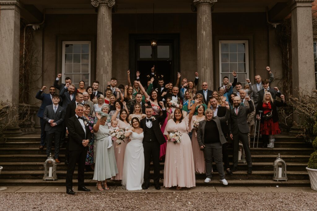 candid group photo of wedding party at davenport