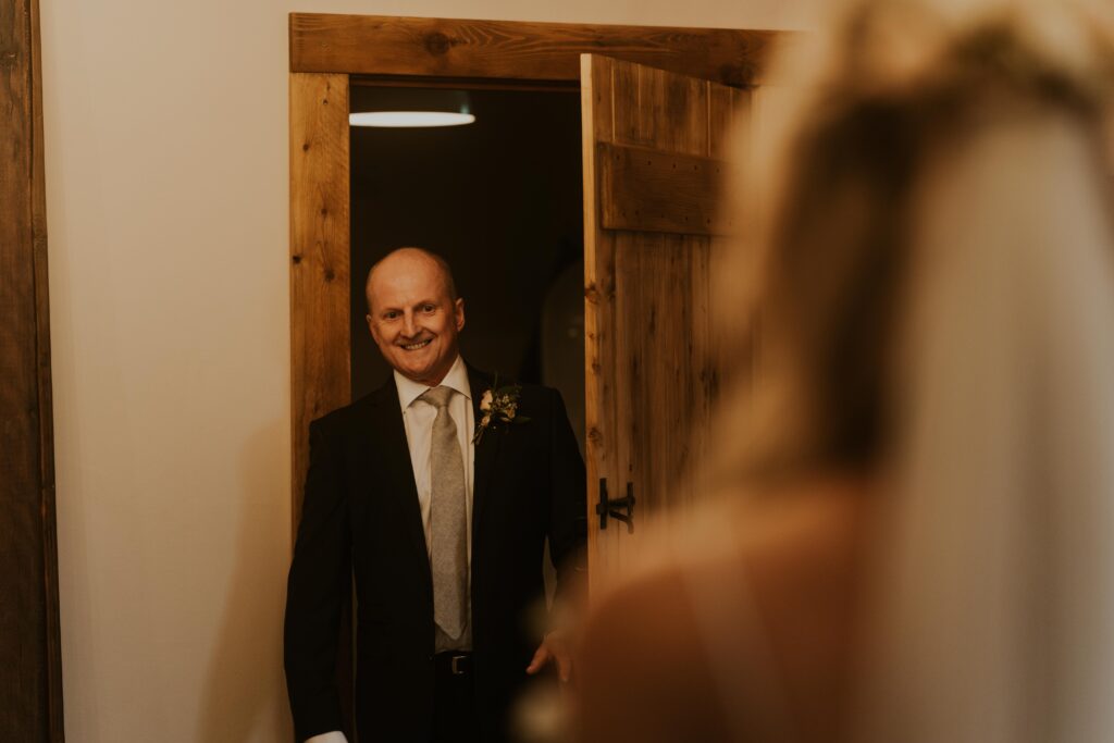 dad reveal of the bride at eden barn wedding venue