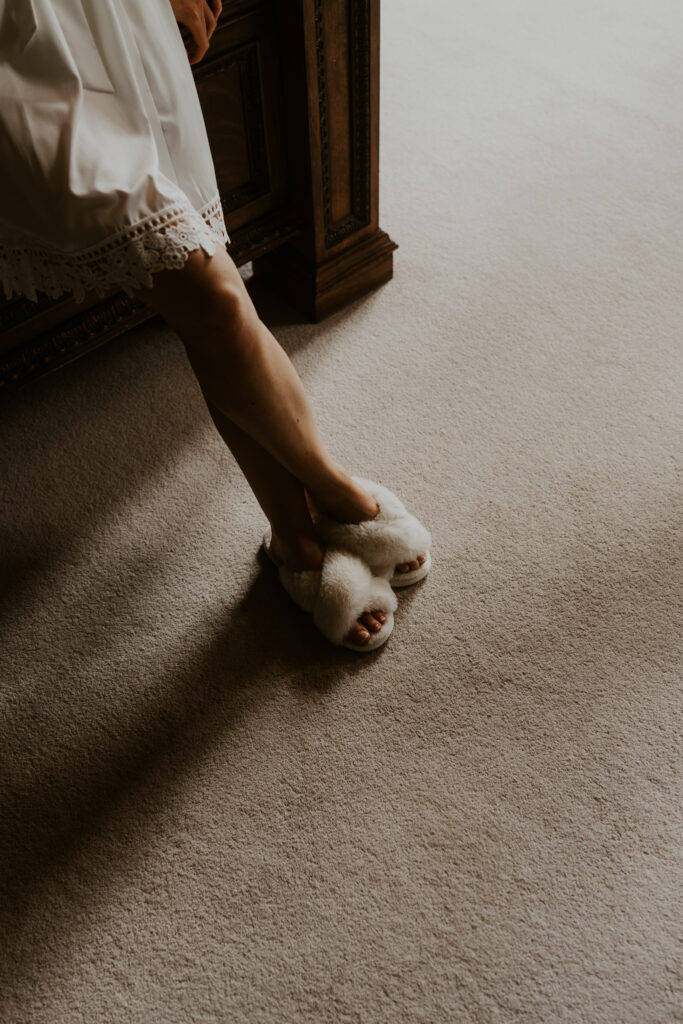 brides white fluffy slippers