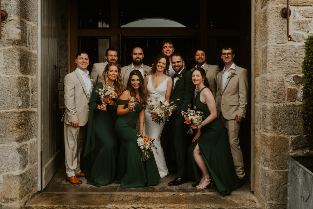 bridesmaids and groomsmen group photo 
