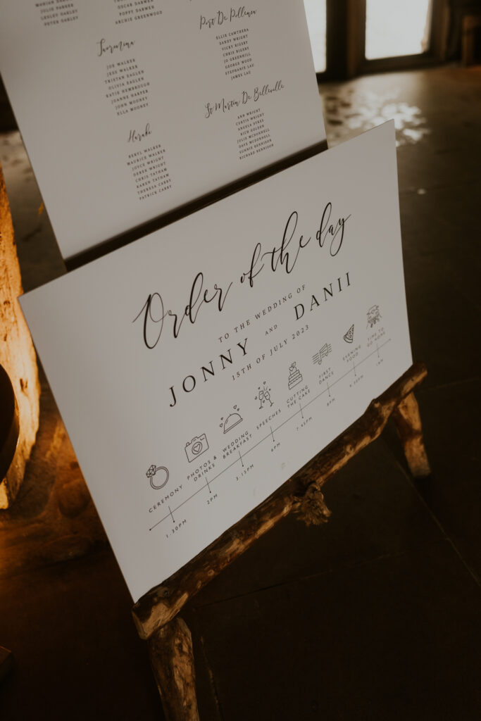 wedding signage at Cripps and Co Tithe Barn
